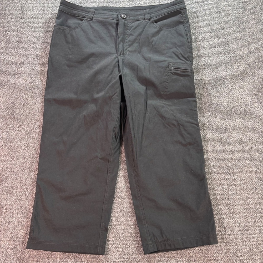 Eddie Bauer Tech Capri Women 12 Black Nylon Stretch Cargo Hiking Outdoor Pants